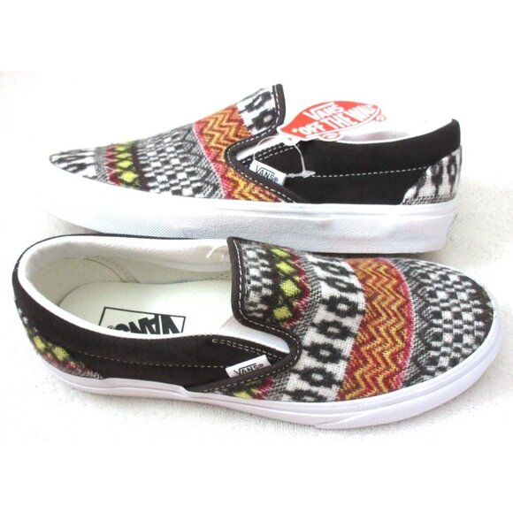 Vans Women's Classic Slip On Fair Isle Brown Woven Textile Shoes Sizes NIB - Picture 1 of 5